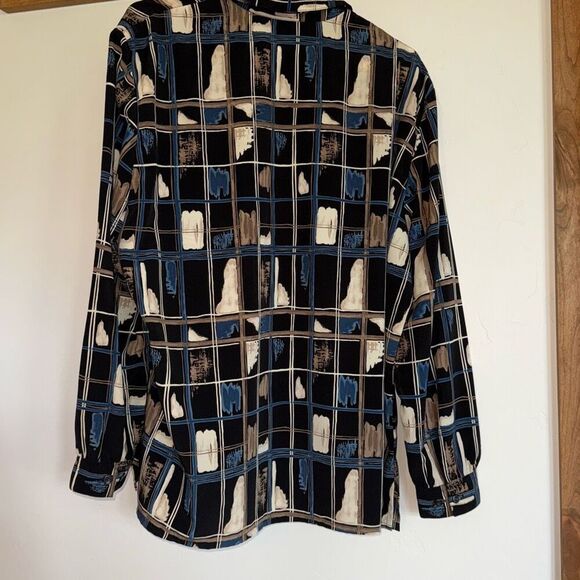 Vintage 90’s Blue Oversized Abstract Geometric Button Down Shirt Women’s Size 18 - Picture 6 of 6